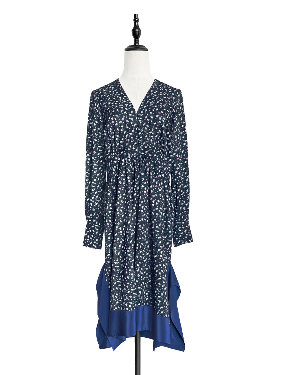 Surprise Sale! Floral-print Silky Panelled V-neck Handkerchief Dress