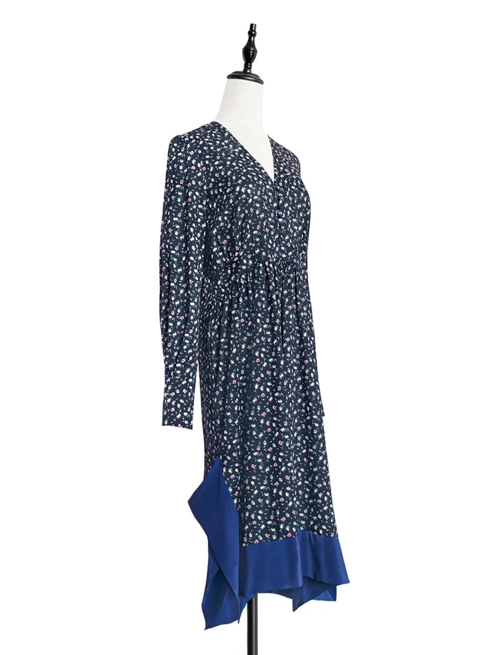 Surprise Sale! Floral-print Silky Panelled V-neck Handkerchief Dress