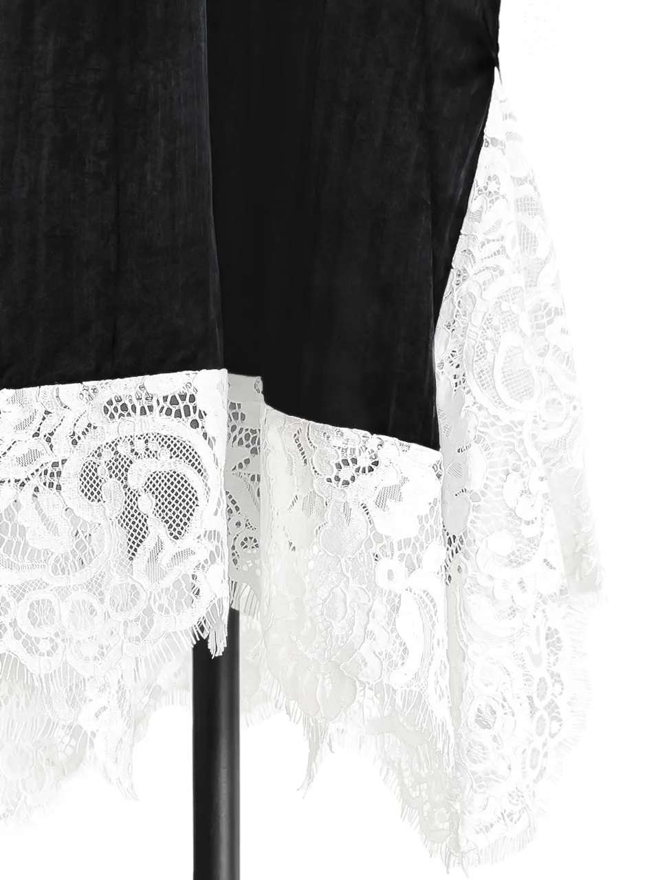 Surprise Sale! Satin Black Lace Panelled V-neck Handkerchief Dress