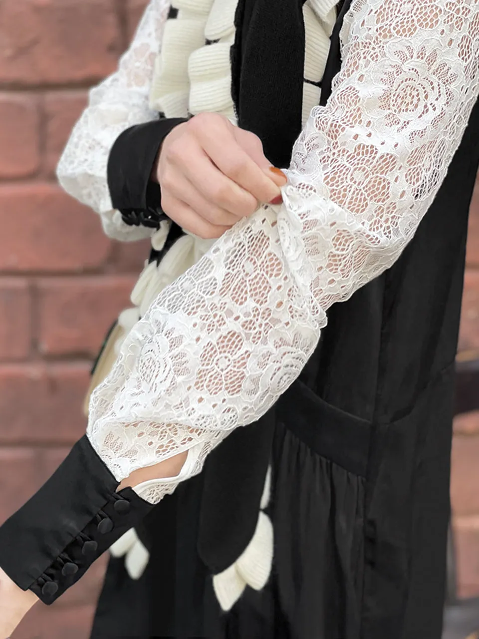 Surprise Sale! Satin Black Lace Panelled V-neck Handkerchief Dress