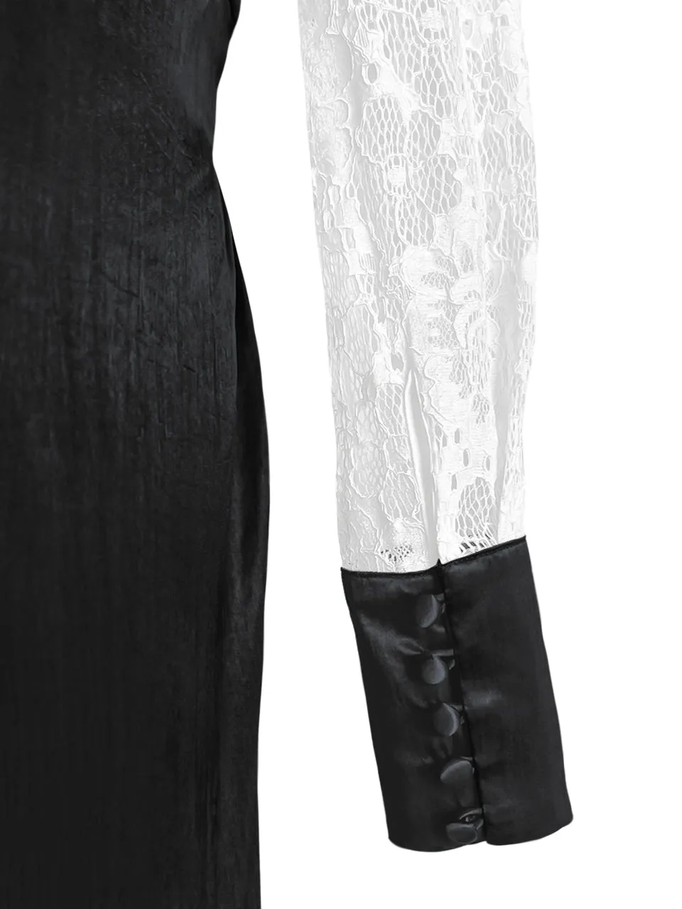 Surprise Sale! Satin Black Lace Panelled V-neck Handkerchief Dress