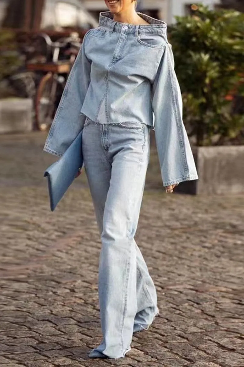 TC144 Fashion Denim Shirt Top