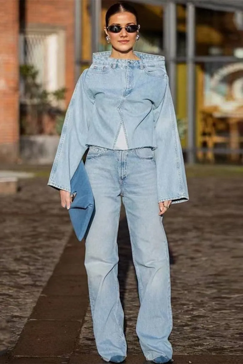 TC144 Fashion Denim Shirt Top