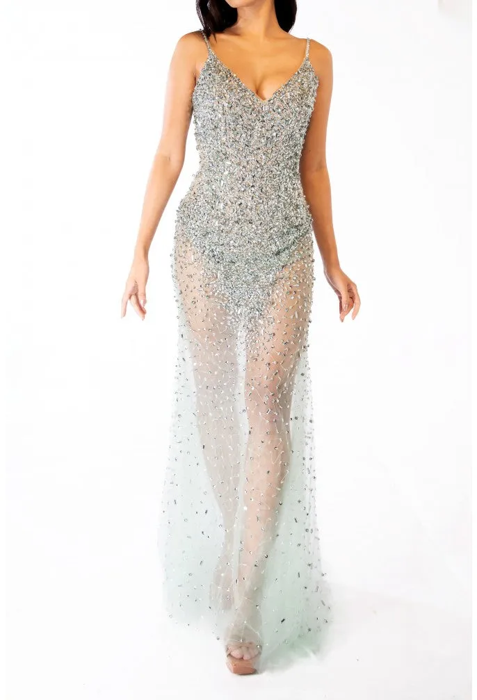 Terani - 241P2071 - Sparkling Plunge Neckline Evening Gown