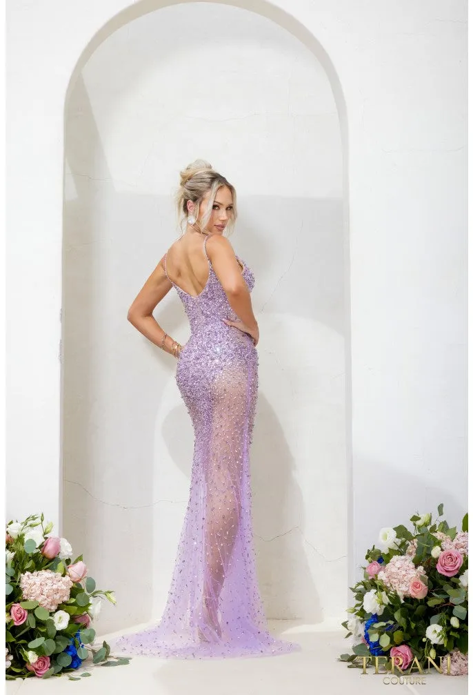 Terani - 241P2071 - Sparkling Plunge Neckline Evening Gown