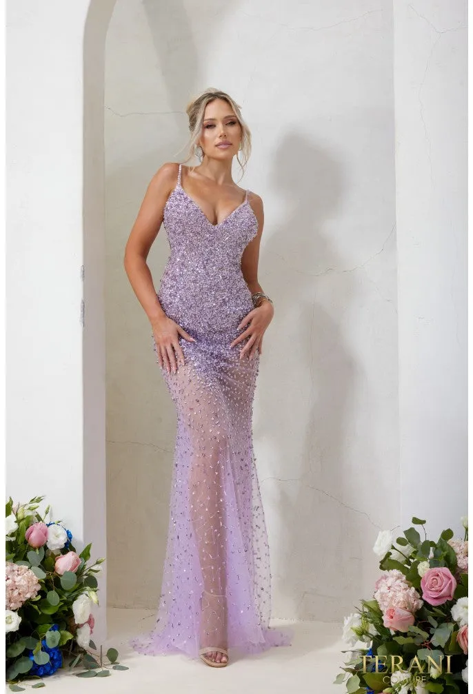 Terani - 241P2071 - Sparkling Plunge Neckline Evening Gown