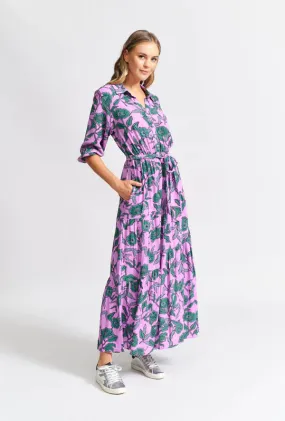 The Asymmetric Shirt Dress - Lilac Forest Floral