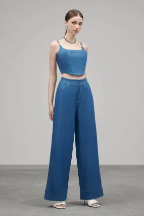 Tiffany Bodycon Strappy Denim Crop Top