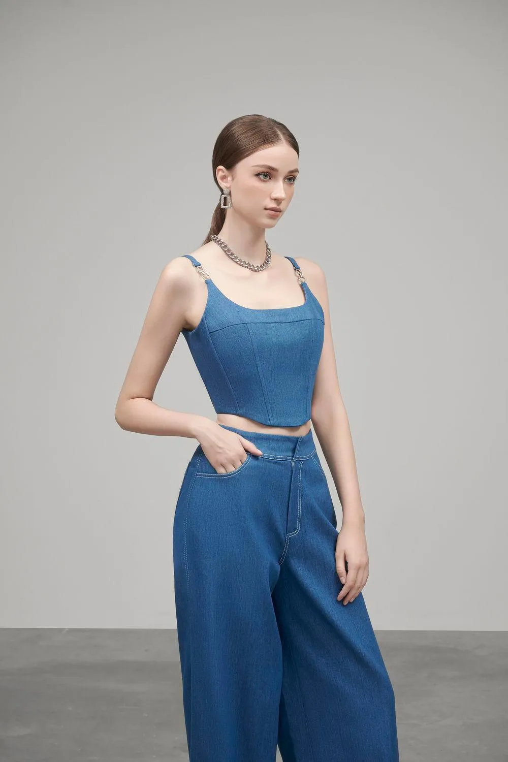 Tiffany Bodycon Strappy Denim Crop Top