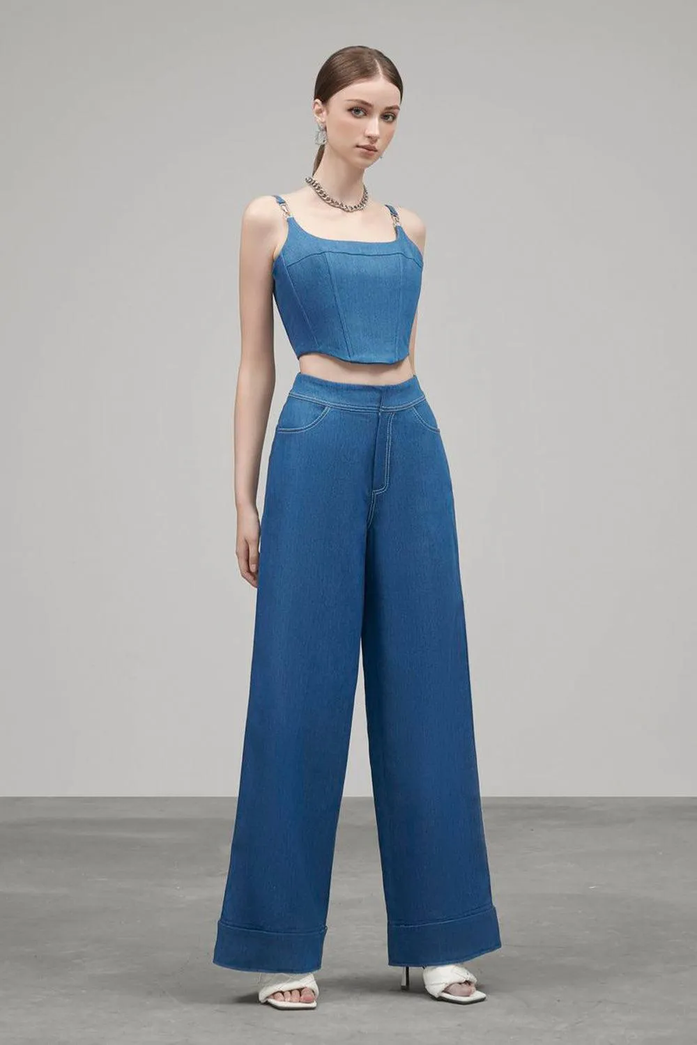 Tiffany Bodycon Strappy Denim Crop Top