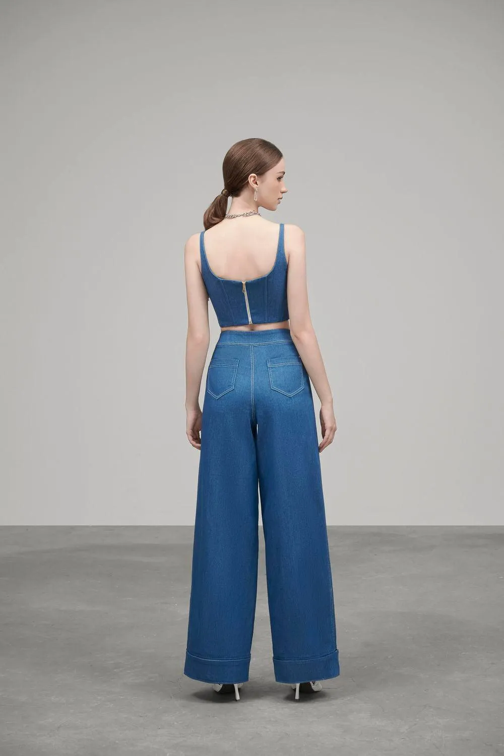 Tiffany Bodycon Strappy Denim Crop Top