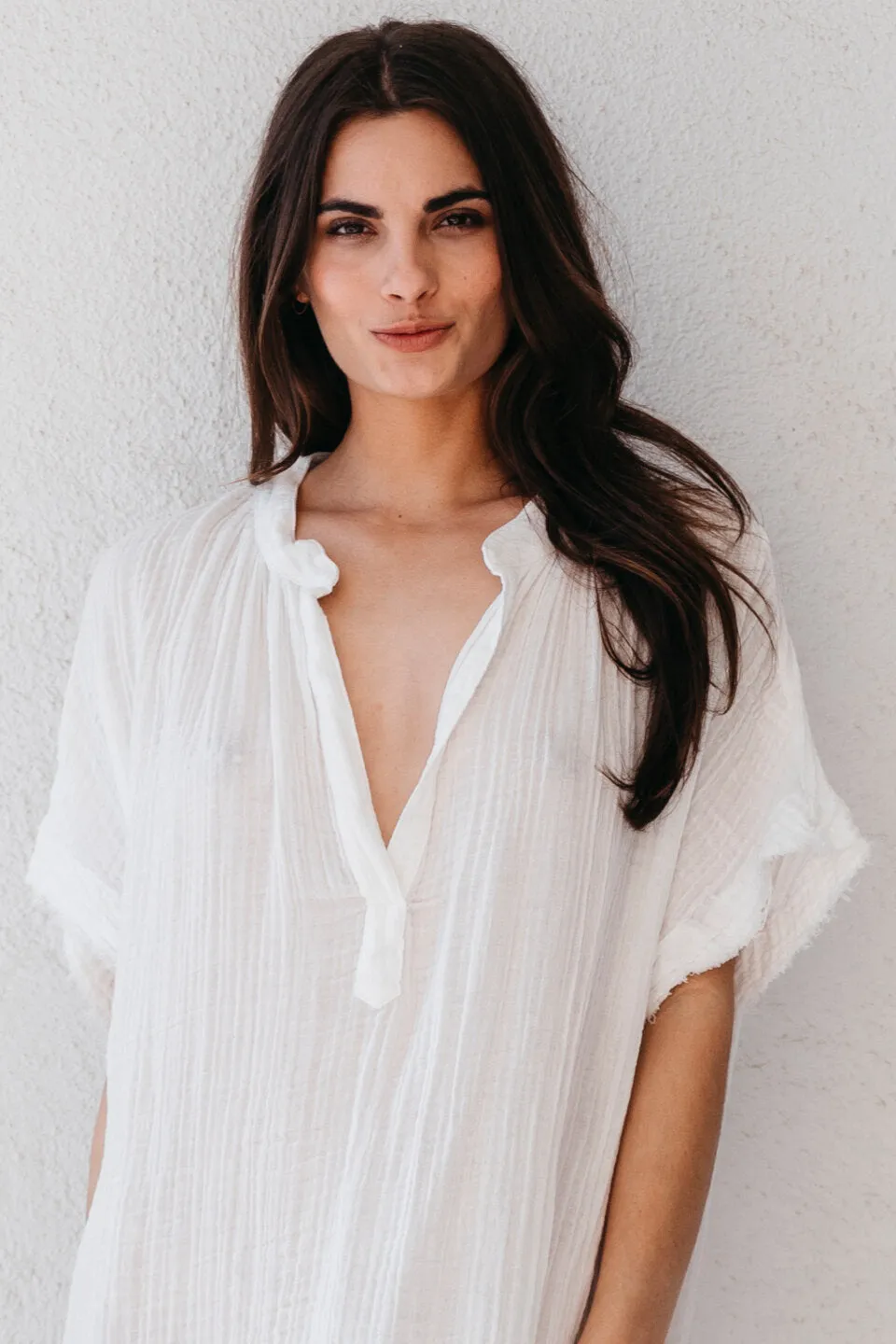 Tunisia Lightweight Gauze S/S Caftan, White
