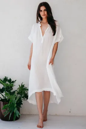 Tunisia Lightweight Gauze S/S Caftan, White