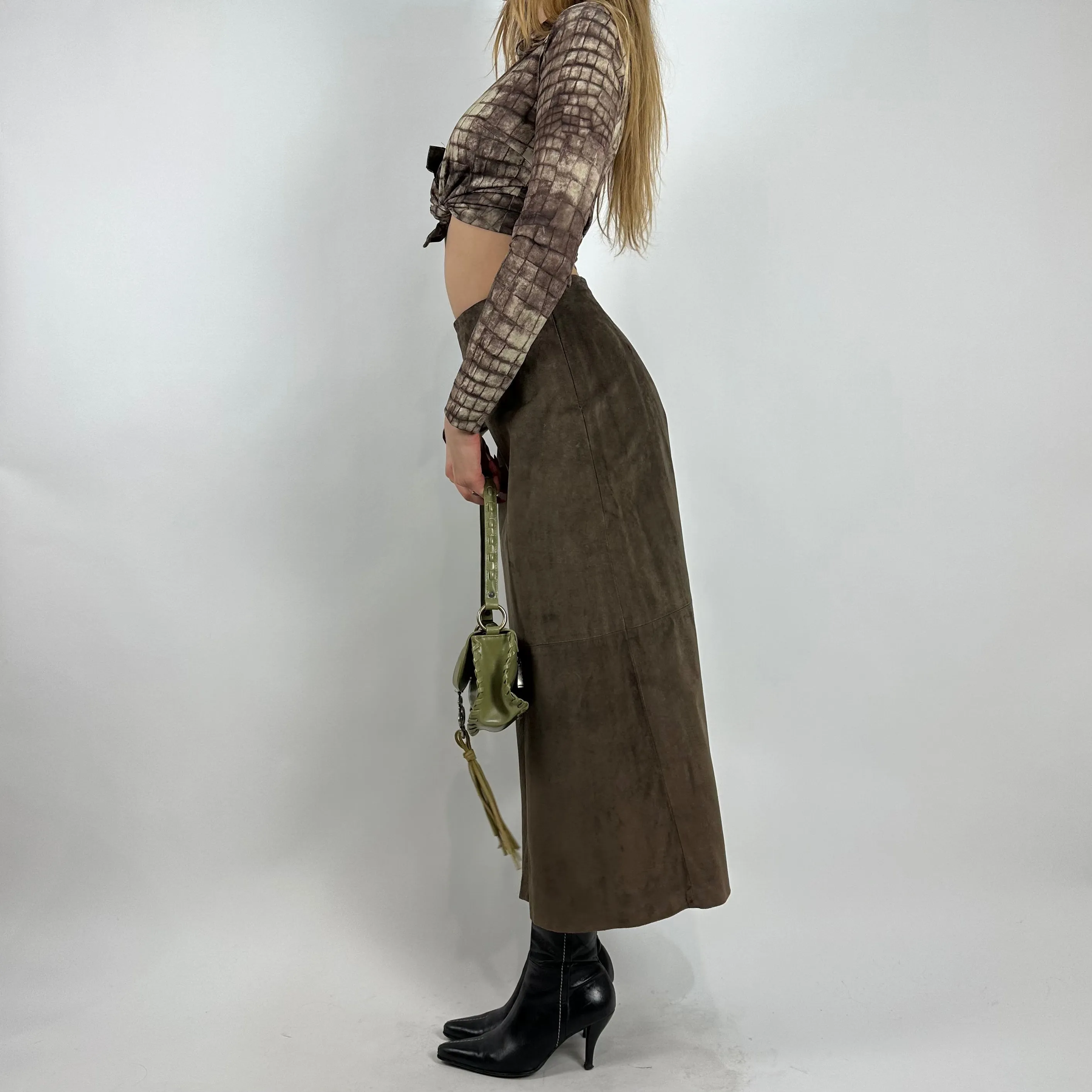 Vintage 90s Brown Suede Maxi Skirt (XS/S)