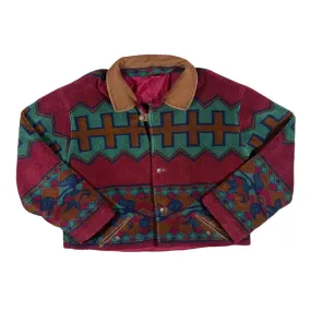 Vintage 90's GLOBE TROTTER Forest Guard Abstract Patterned Thick Fleece Button Jacket
