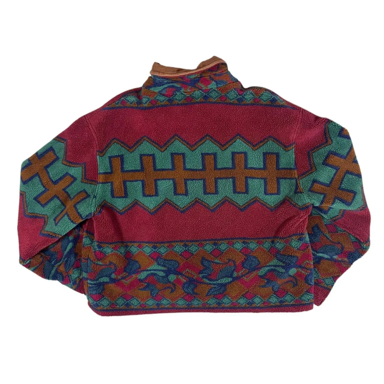 Vintage 90's GLOBE TROTTER Forest Guard Abstract Patterned Thick Fleece Button Jacket