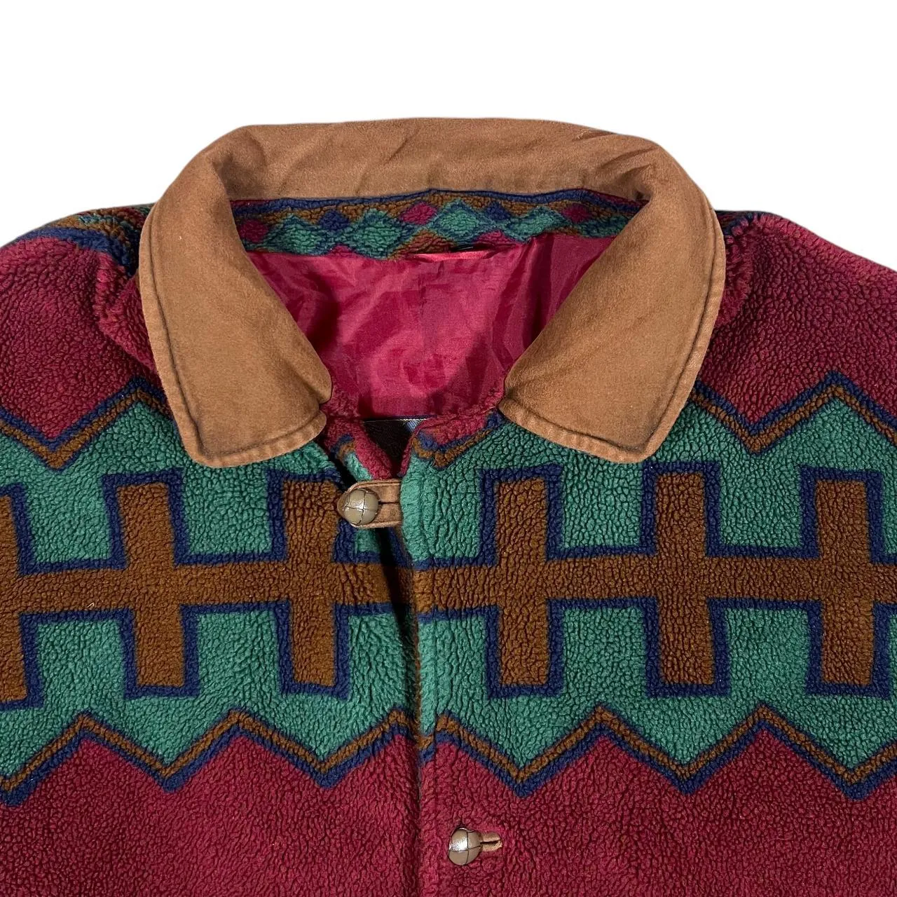 Vintage 90's GLOBE TROTTER Forest Guard Abstract Patterned Thick Fleece Button Jacket