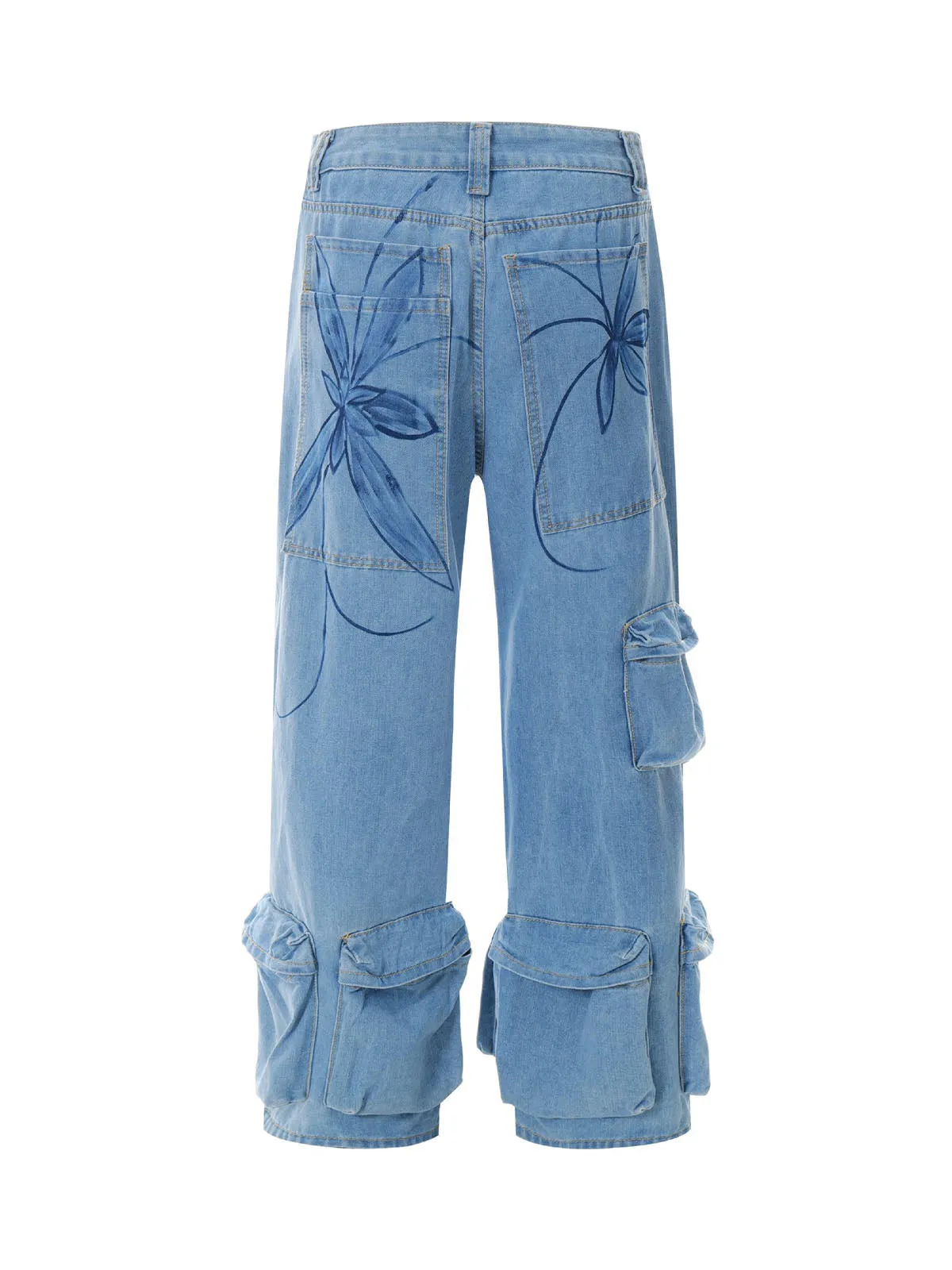 Vintage Floral Graffiti Multi-pocket Cargo Jeans
