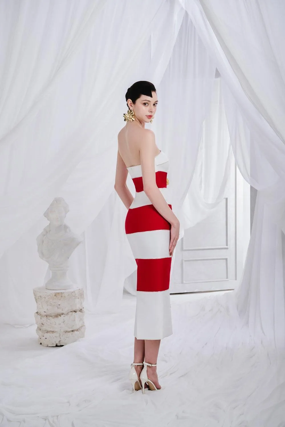 Virginia Strapless Button Organdy Midi Dress