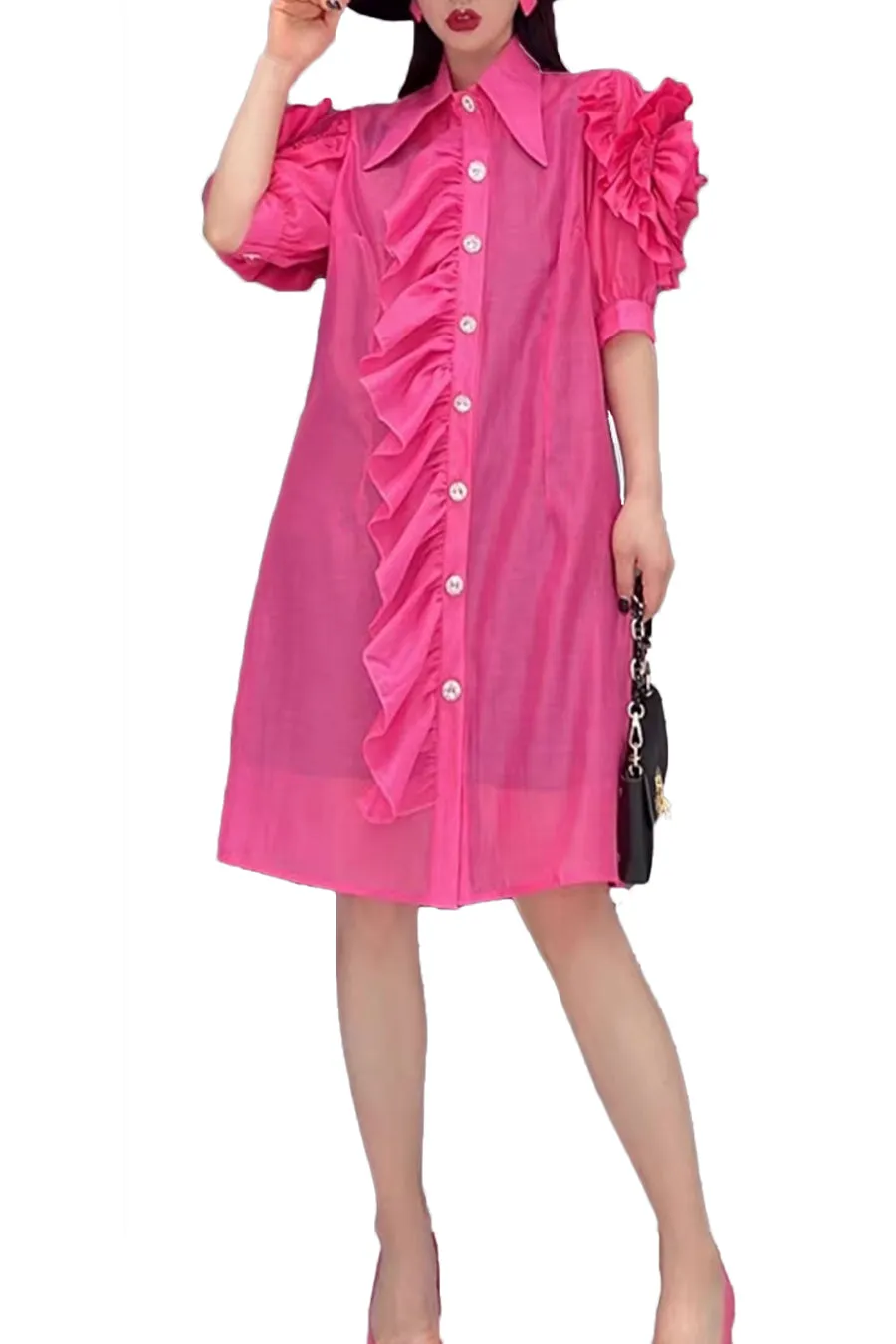 W8612 DRESS (PINK, WHT, GRN)