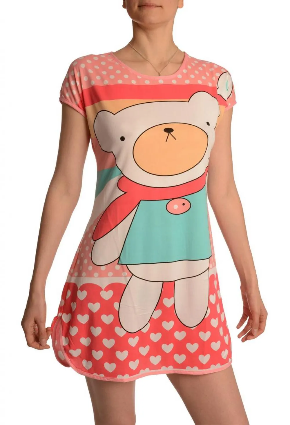 Waving Bear On Salmon Pink Lightweight Dress