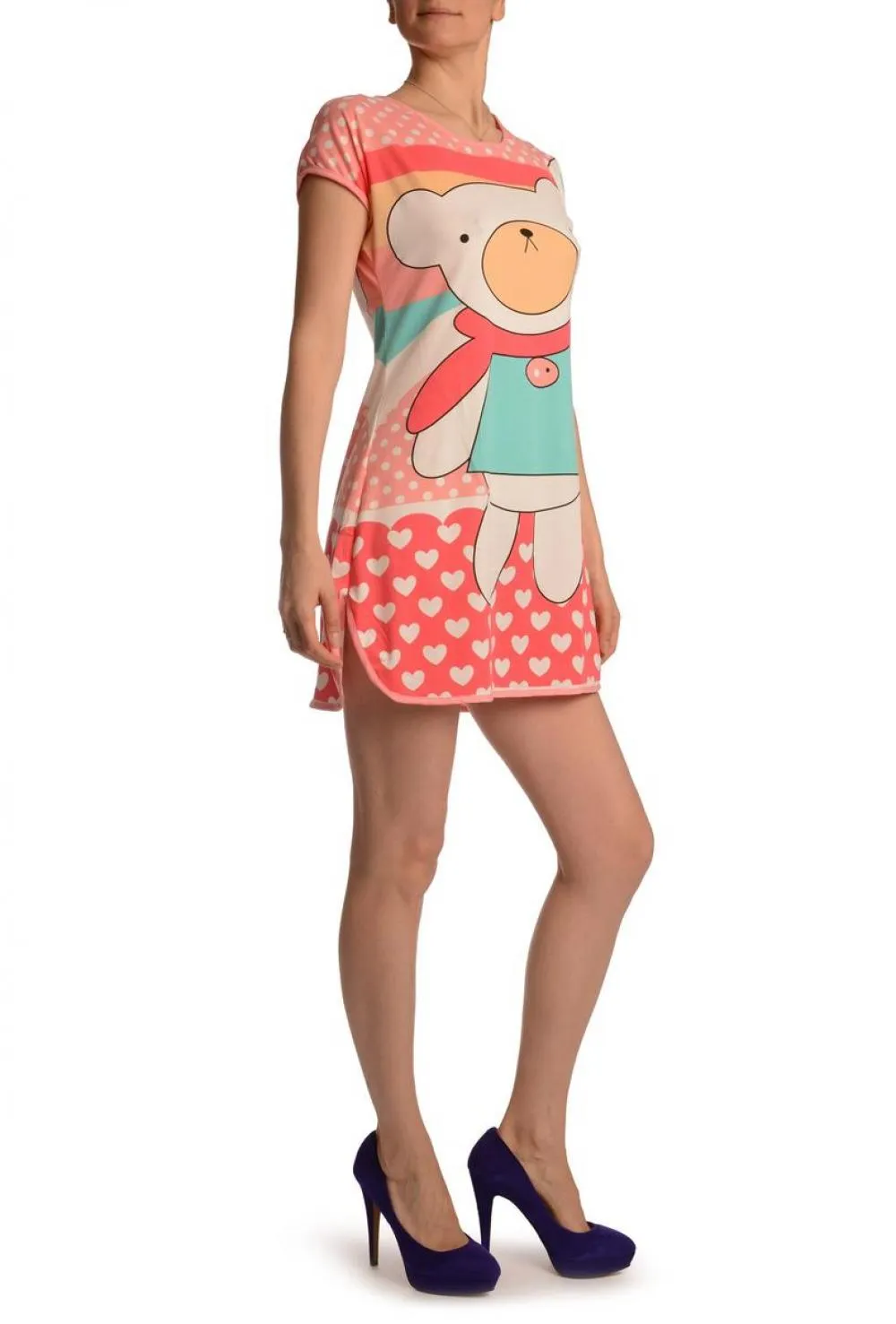 Waving Bear On Salmon Pink Lightweight Dress