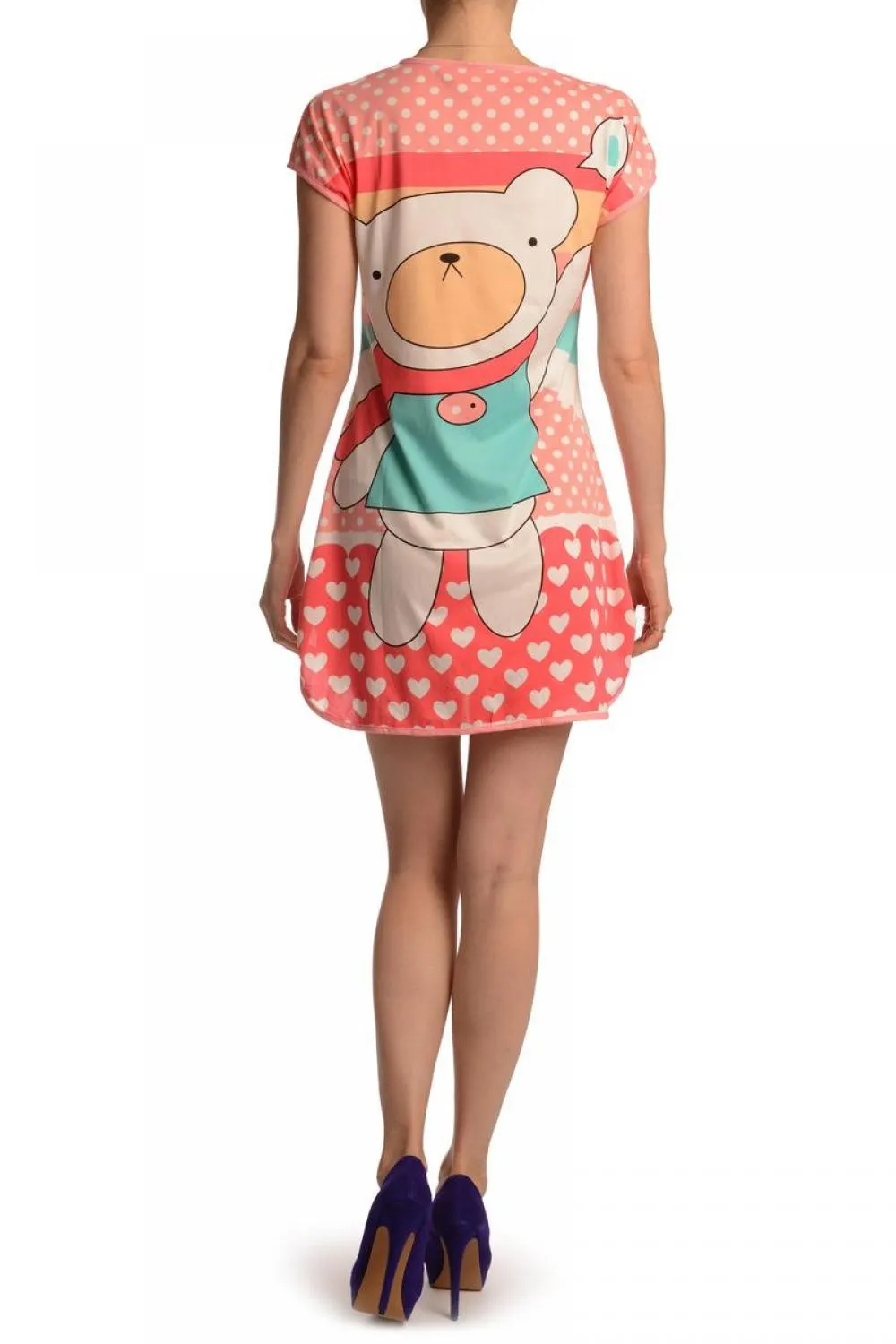 Waving Bear On Salmon Pink Lightweight Dress