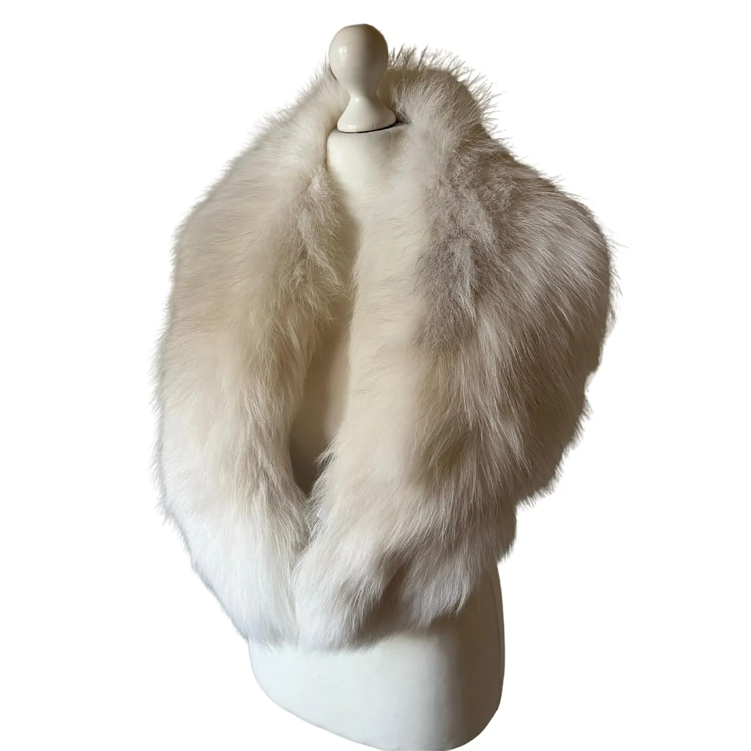White 120 cm X Large Collar Scarf real Fur arctic fox and cuffs