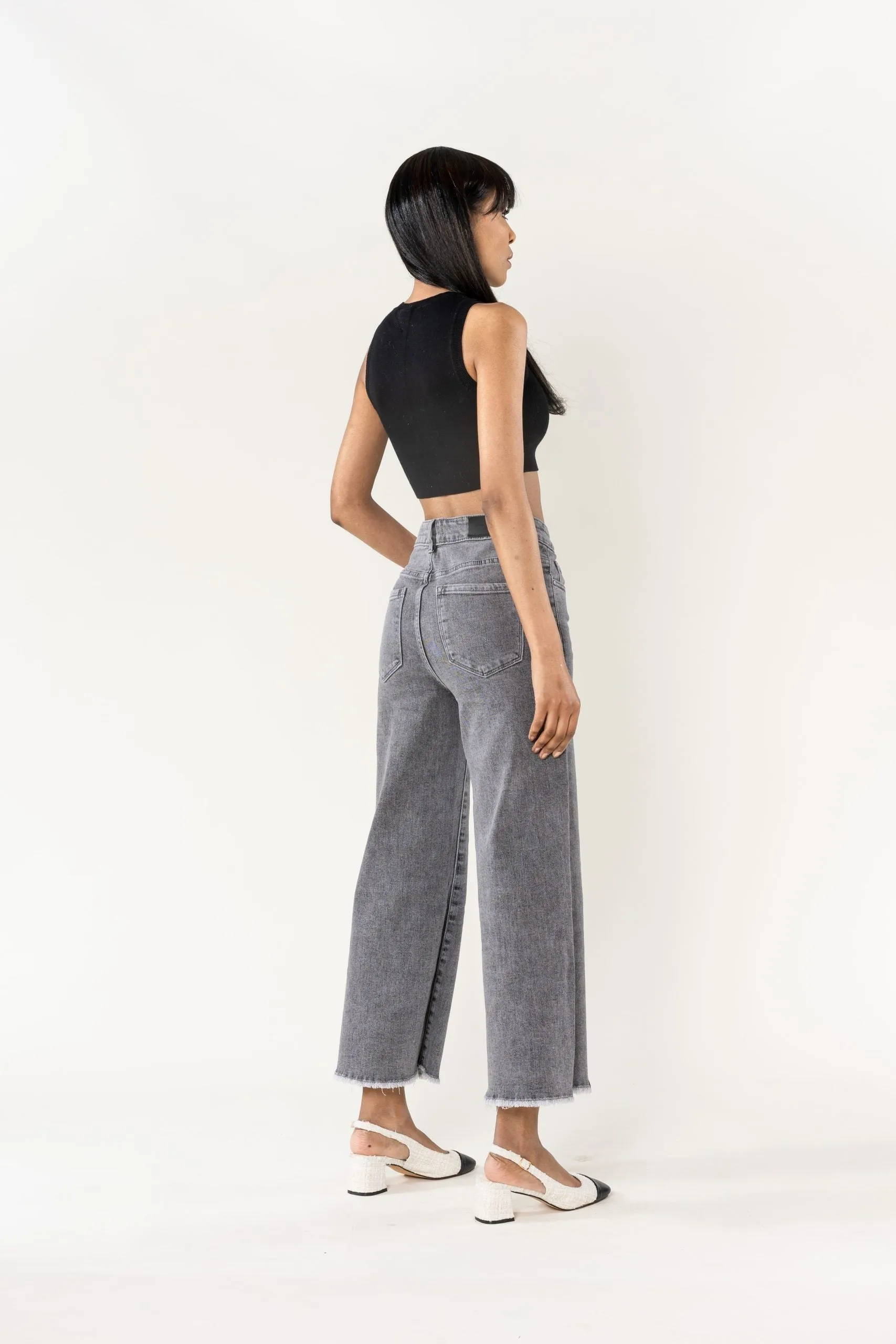Wholesale Blue Flare Cropped Jeans Gray