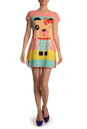 Winking Bear On Salmon Pink Lightweight Dress