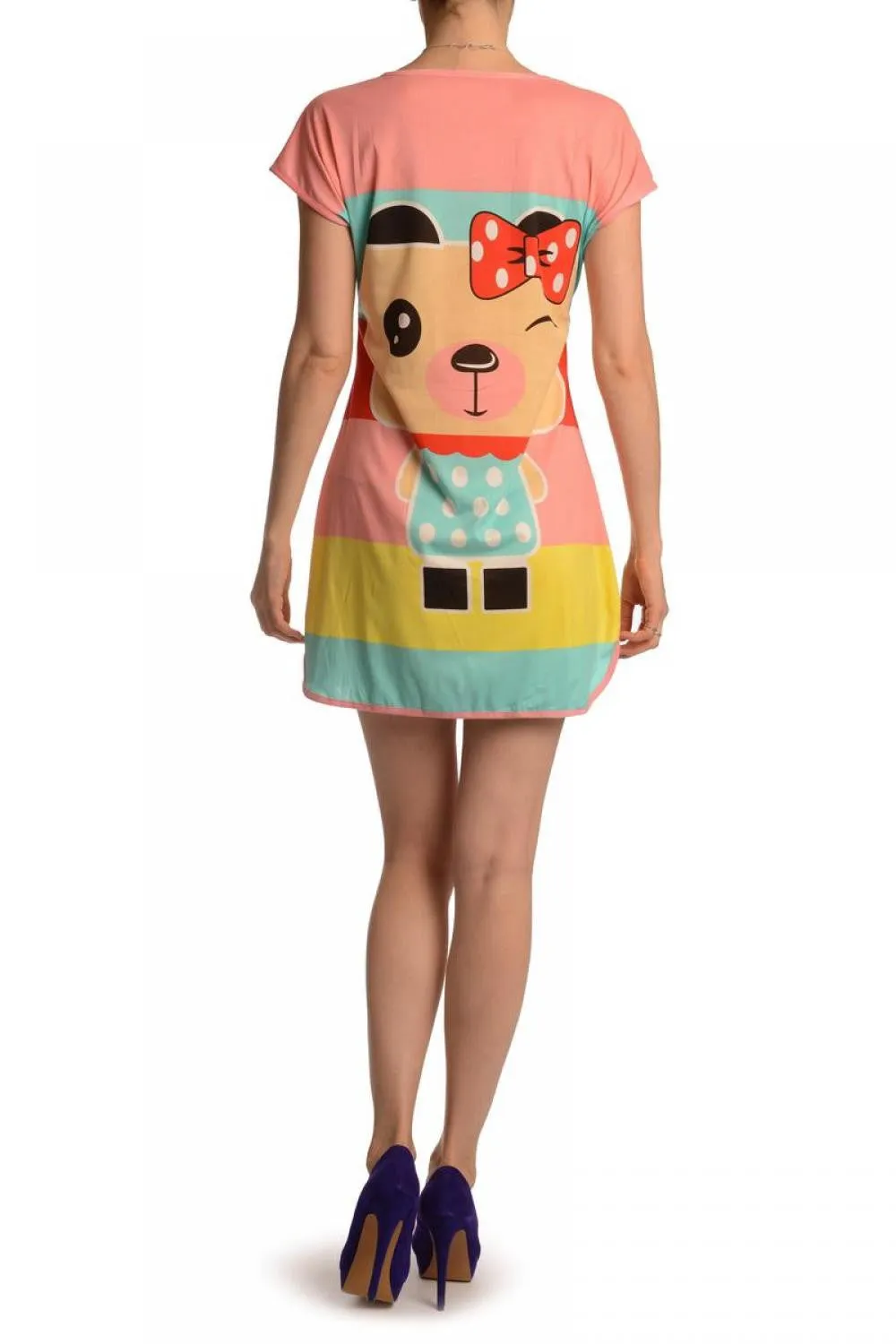 Winking Bear On Salmon Pink Lightweight Dress