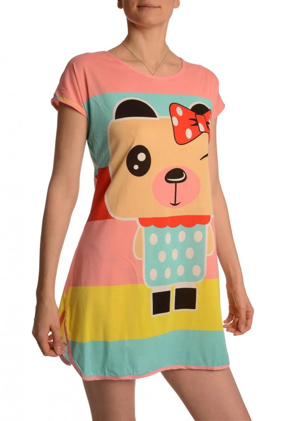 Winking Bear On Salmon Pink Lightweight Dress