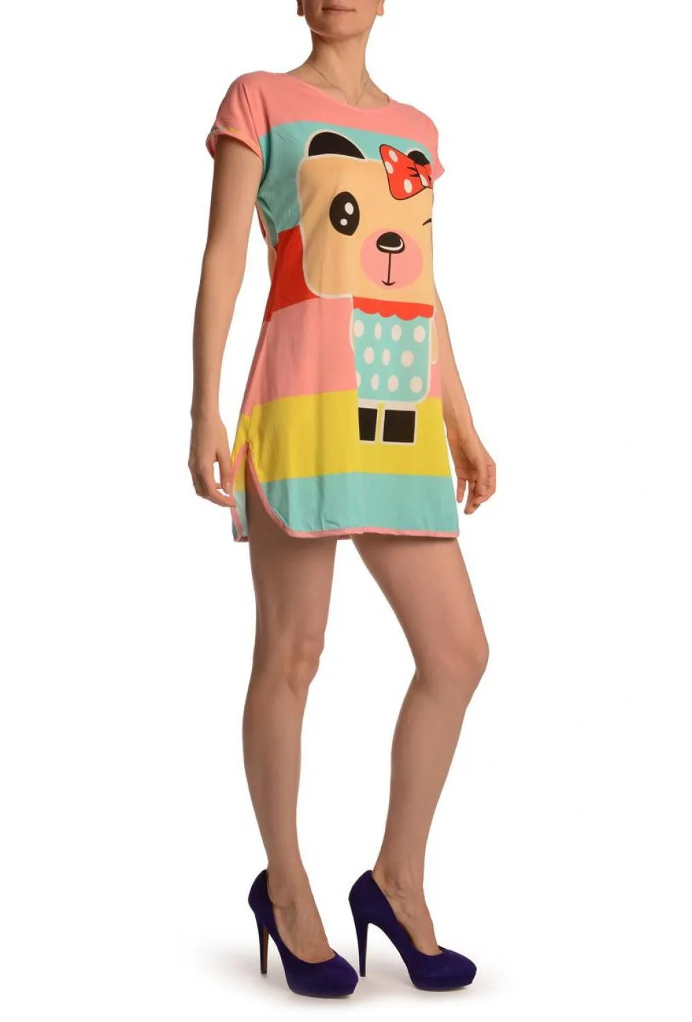 Winking Bear On Salmon Pink Lightweight Dress