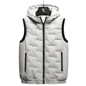 Winter Men's Warm Hooded Vest Jacket - Rectangular Embossed Down Cotton Design