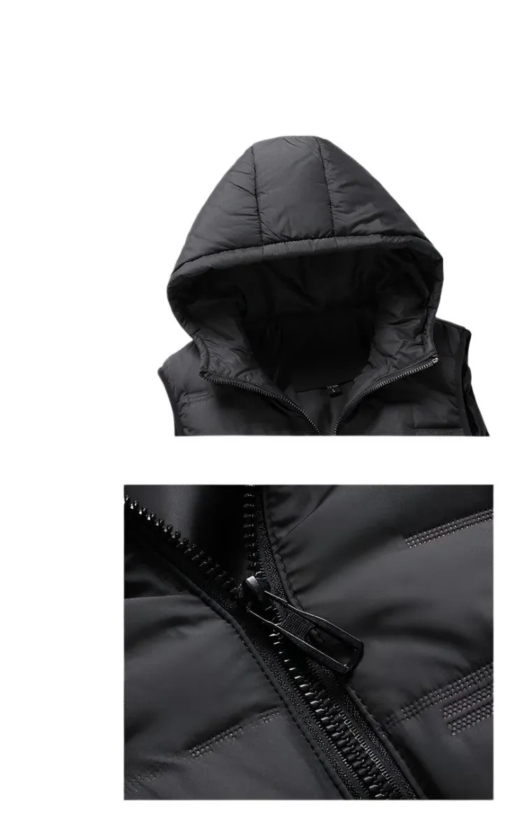 Winter Men's Warm Hooded Vest Jacket - Rectangular Embossed Down Cotton Design