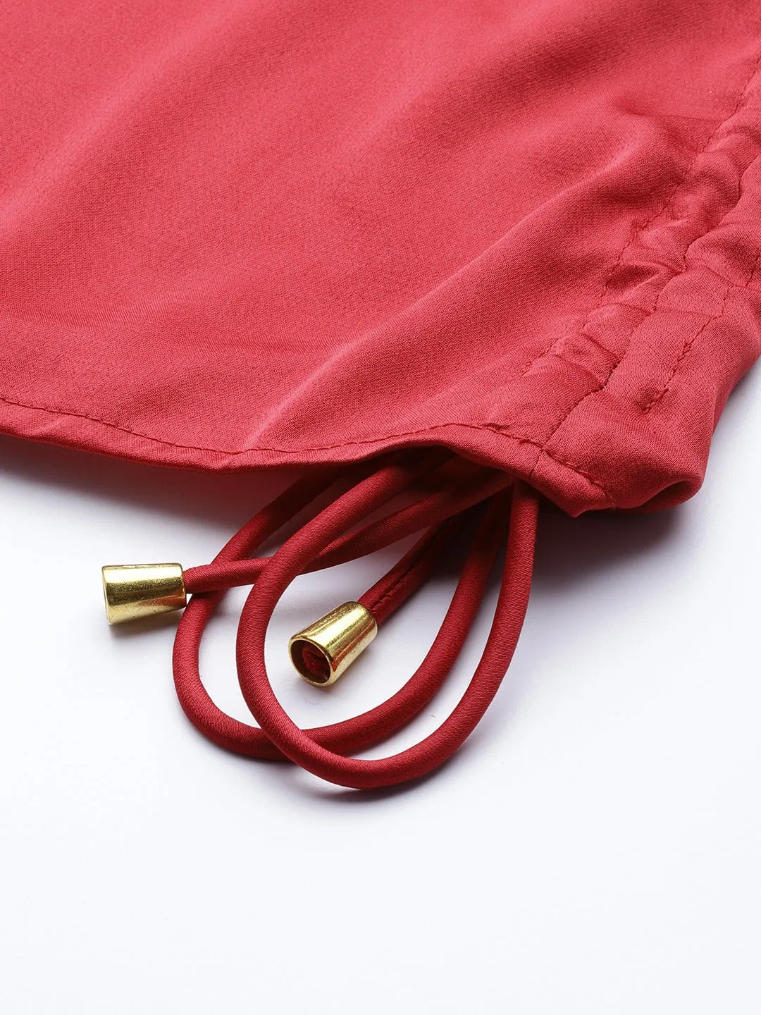 Women Maroon Satin Side Rouching Slip