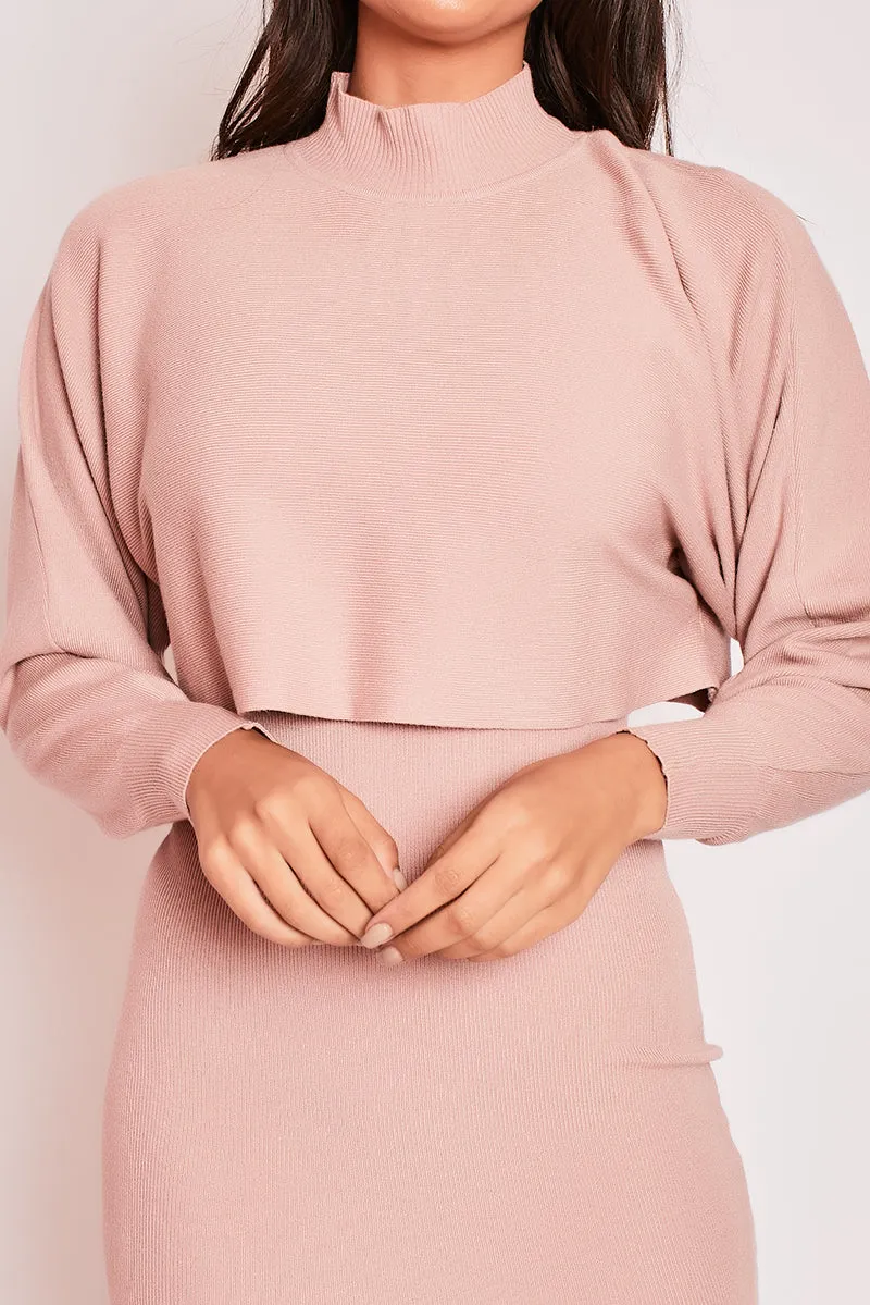 Yasmin - Pink Premium Ribbed Two Piece Jumper Dress