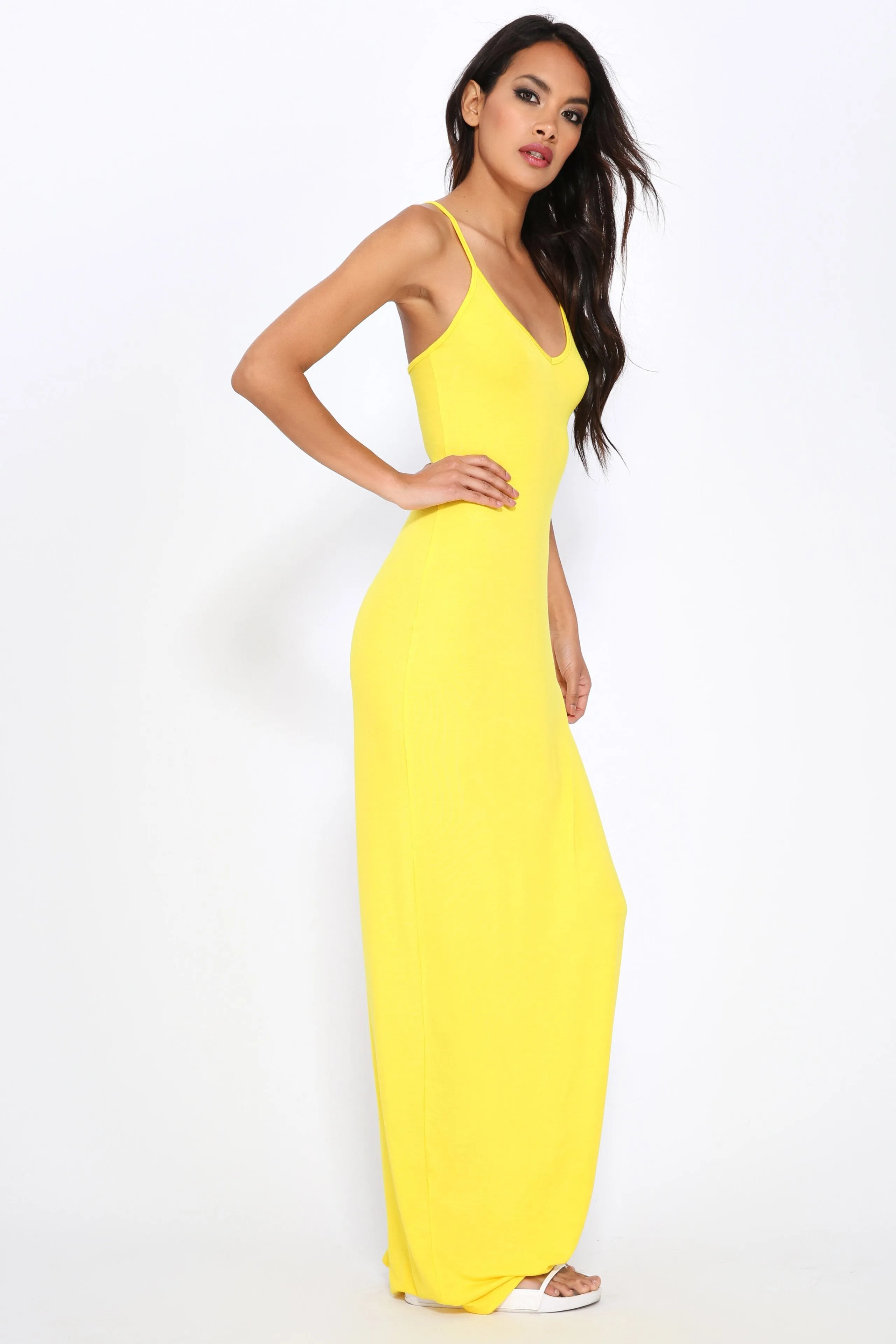 Yellow Jersey Bodycon Maxi Dress