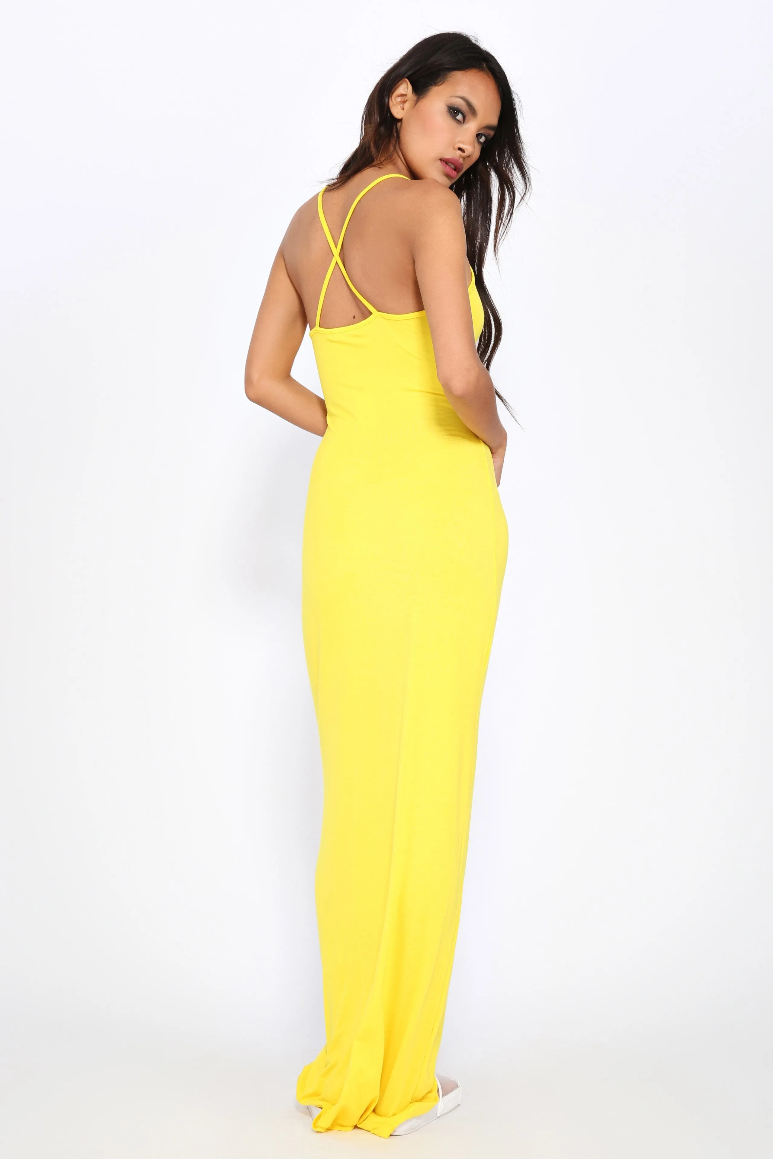Yellow Jersey Bodycon Maxi Dress