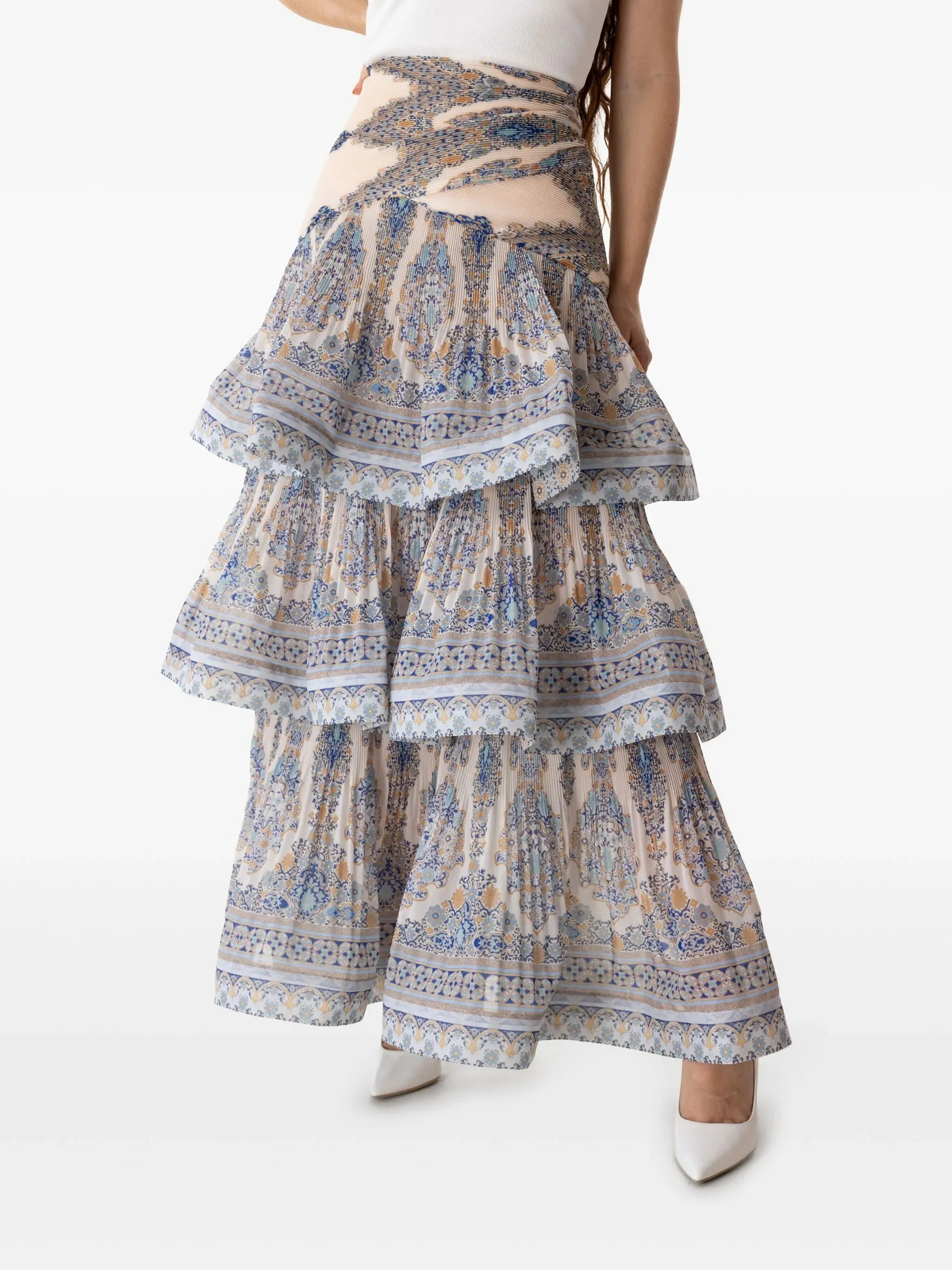 ZIMMERMANN - Tiered Plissé-Effect Maxi Skirt